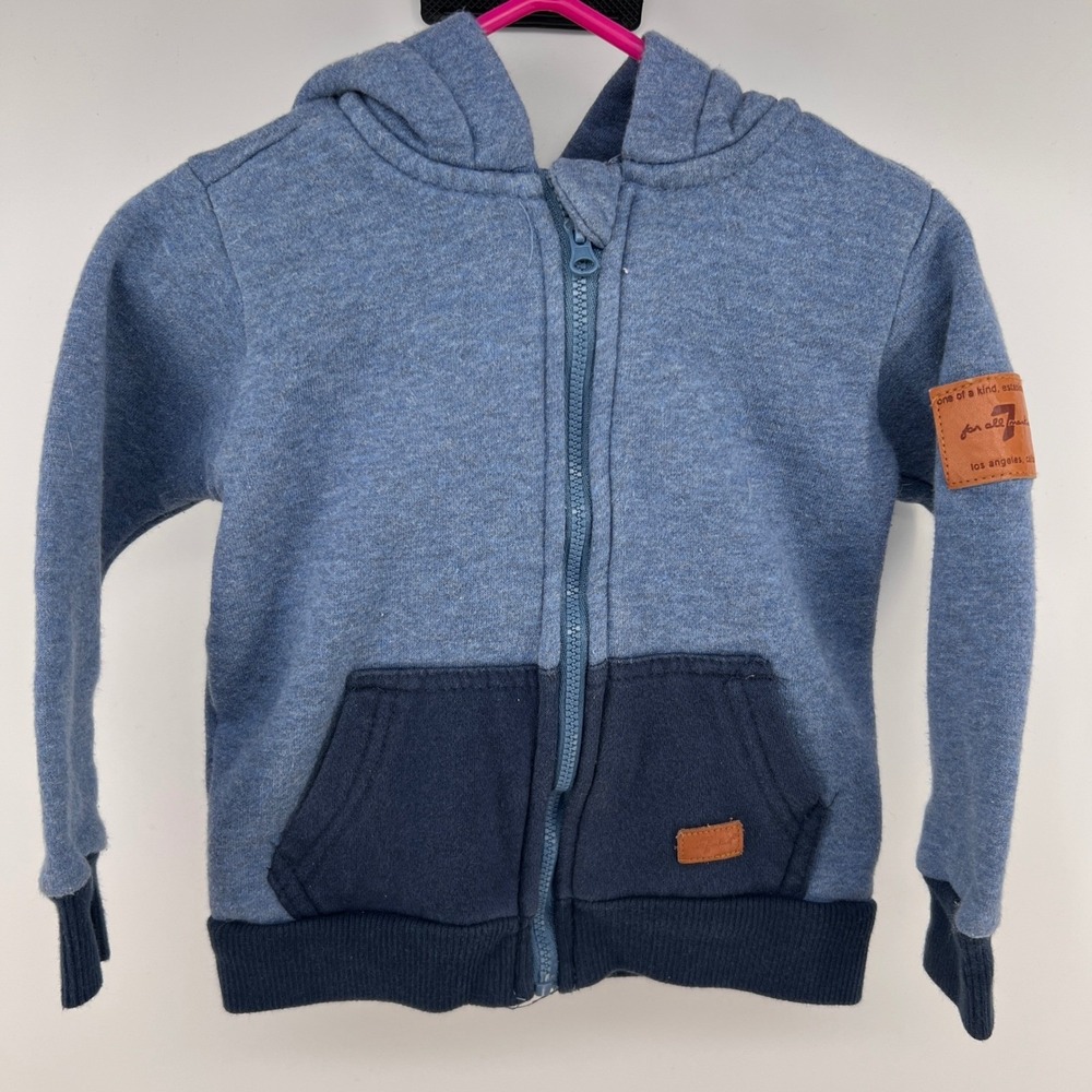 7 For All Mankind Kids Baby Blue Colorblock Zip Up Hoodie‎ Sweatshirt Size 18M